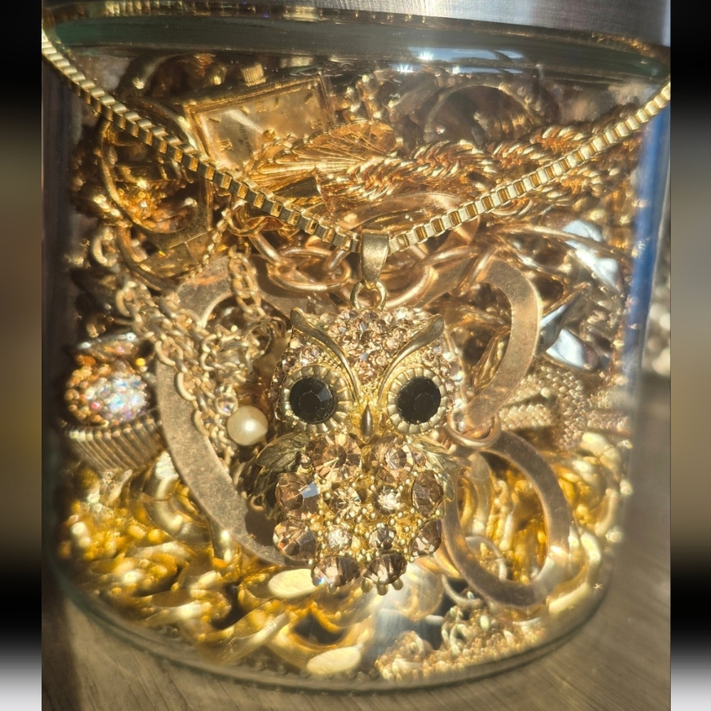 Gold Tone Mystery Jewelry Jar